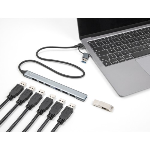 Delock 7 Port Slim USB Hub with USB Type-C™ or USB Type-A to 1 x USB 5 Gbps Type-A + 6 x USB 2.0 Type-A