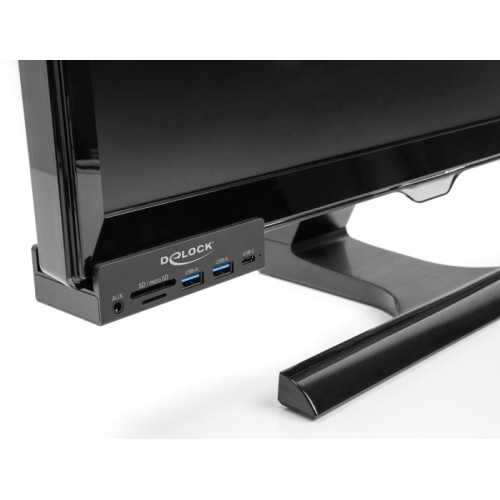 Delock External USB 5 Gbps 3 Port Hub 2 x USB Type-A, 1 x USB Type-C™ and 2 Slot Card Reader with Locking Screw