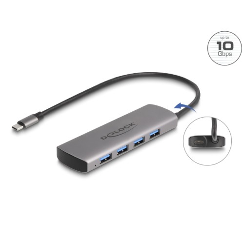 Delock USB 10 Gbps 4 Port USB Type-A Hub with USB Type-C™ connector and additional power port