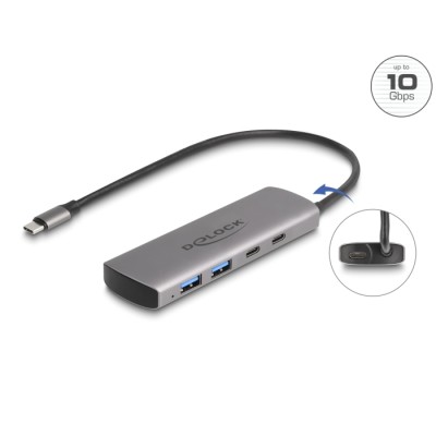 Delock USB 10 Gbps 2 Port USB Type-A + 2 Port USB Type-C™ Hub with USB Type-C™ connector and additional power port