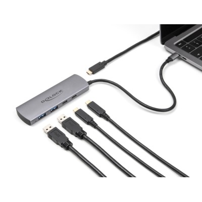 Delock USB 10 Gbps 2 Port USB Type-A + 2 Port USB Type-C™ Hub with USB Type-C™ connector and additional power port 2