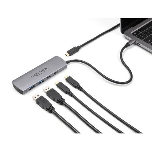Delock USB 10 Gbps 2 Port USB Type-A + 2 Port USB Type-C™ Hub with USB Type-C™ connector and additional power port