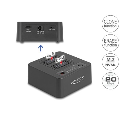 Delock USB 20 Gbps M.2 Docking Station for 2 x M.2 NVMe PCIe SSD with Clone and Erase Function
