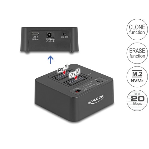Delock USB 20 Gbps M.2 Docking Station for 2 x M.2 NVMe PCIe SSD with Clone and Erase Function