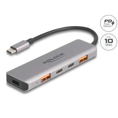 Delock USB 10 Gbps 2 Port USB Type-A + 2 Port USB Type-C™ Hub with USB Type-C™ connector and PD 95 Watt