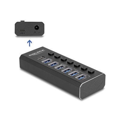 Delock 7 Port USB Hub with 4 Ports 10 Gbps and 4 Fast Charging Ports with Switch and Illumination 2