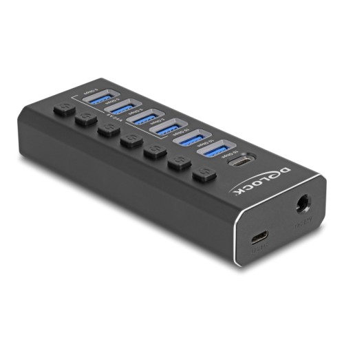 Delock 7 Port USB Hub with 4 Ports 10 Gbps and 4 Fast Charging Ports with Switch and Illumination