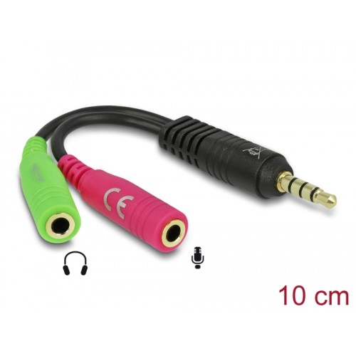 Delock Headset Adapter 1 x 3.5 mm 4 pin Stereo jack male  2 x 3.5 mm 3 pin Stereo jack female (OMTP)