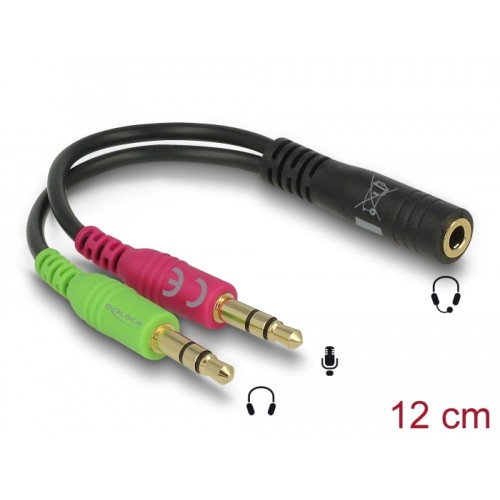 Delock Headset Adapter 1 x 3.5 mm 4 pin Stereo jack female  2 x 3.5 mm 3 pin Stereo jack male (CTIA pin assignment)