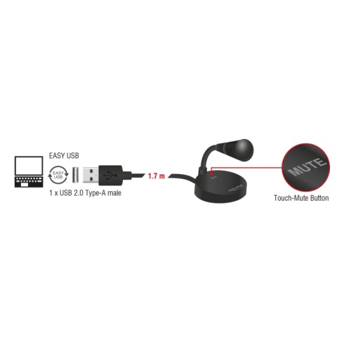 Delock USB Microphone with base and Touch-Mute Button