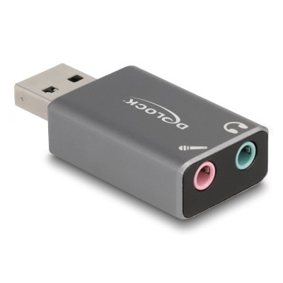 Delock External USB Sound Card with USB-A male to 2 x 3.5 mm Stereo jack Plug & Play audio adapter for PC, Laptop and Mac