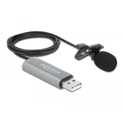 Delock USB Tie Lavalier Microphone Omnidirectional 24 bit / 192 kHz with clip and 3.5 mm stereo jack headphone port 2