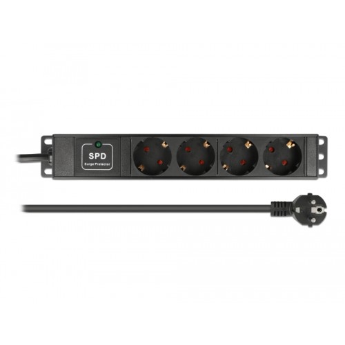 Delock Power Socket 4-way with surge protection 1U black