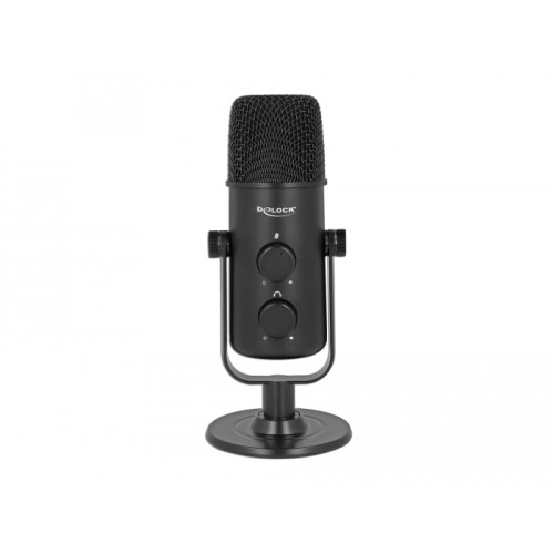 Delock Multifunctional Dual Capsule USB Microphone with 3.5 mm Stereo Headphone Jack and Volume Control + Quick-Mute Funktion