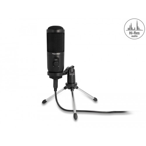 Delock USB Condenser Microphone with Stand 24 Bit / 192 kHz for PC and Laptop