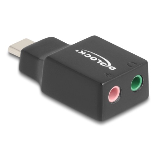 Delock External USB Sound Card with USB Type-C™ male to 2 x 3.5 mm Stereo jack Plug & Play Audio Adapter black