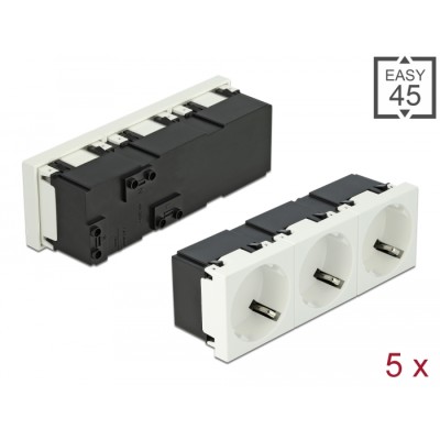 Delock Easy 45 Grounded Power Socket 3-way with a 45° arrangement 45 x 45 mm 5 pieces