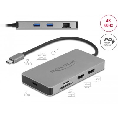 Delock USB Type-C™ Docking Station 4K - Dual HDMI MST / USB 3.2 / SD / LAN / PD 3.0