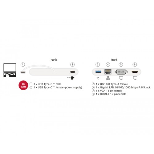 Delock USB Type-C™ 3.1 Docking Station HDMI 4K 30 Hz + VGA + LAN + USB PD