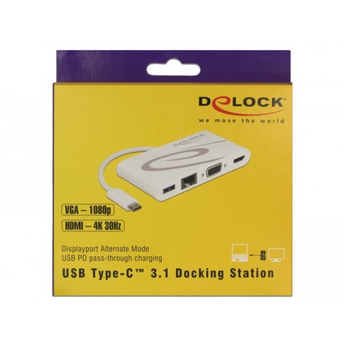 Delock USB Type-C™ 3.1 Docking Station HDMI 4K 30 Hz + VGA + LAN + USB PD
