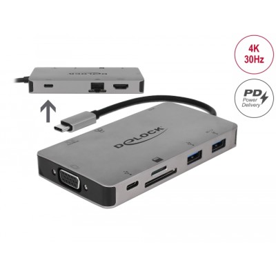 Delock USB Type-C™ Docking Station 4K - HDMI / VGA / USB 3.1 / SD / LAN / PD 3.0