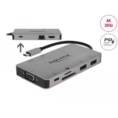 Delock USB Type-C™ Docking Station 4K - HDMI / VGA / USB 3.1 / SD / LAN / PD 3.0