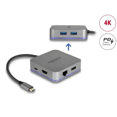 Delock USB Type-C™ Docking Station for Mobile Devices 4K - HDMI / Hub / LAN / PD 3.0 with LED illumination