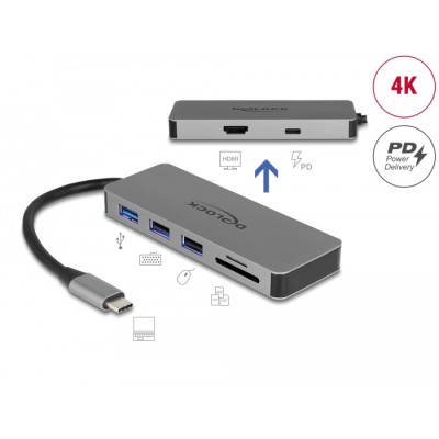 Delock USB Type-C™ Docking Station for Mobile Devices 4K - HDMI / Hub / SD / PD 2.0