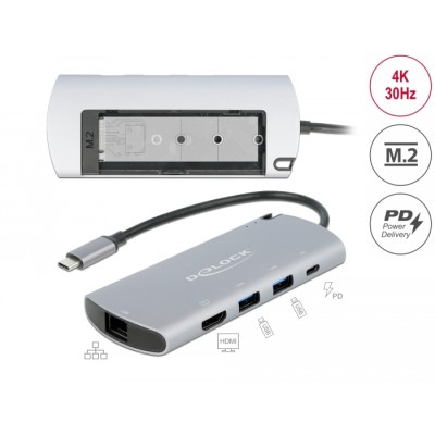 Delock USB Type-C™ Docking Station with M.2 Slot - 4K HDMI / USB / LAN / PD 3.0