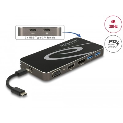 Delock USB Type-C™ 3.2 Dockingstation 4K HDMI DP / 1080p VGA, USB Hub und PD 3.0