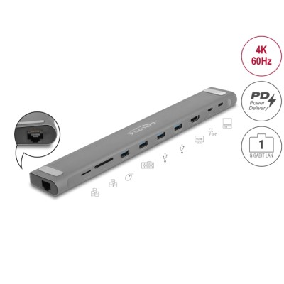 Delock USB Type-C™ Slim Docking Station 4K - HDMI / USB 3.2 Gen 1 / LAN / SD / PD 3.0