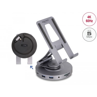 Delock Tablet and Laptop Docking Station 4K with integrated holder - HDMI / USB / Hub / SD / Micro SD / PD 3.0 - 360° rotateable