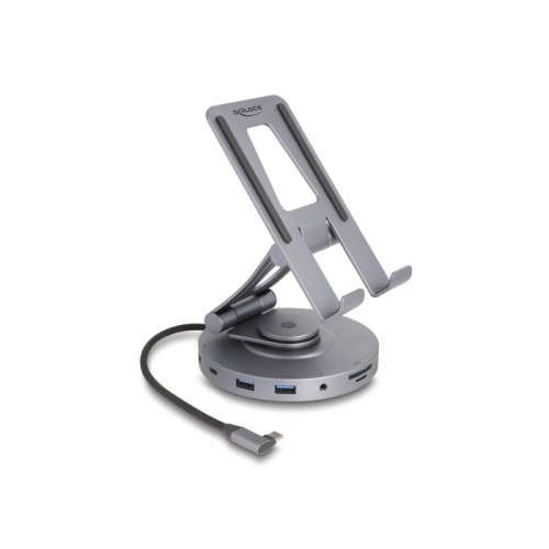 Delock Tablet and Laptop Docking Station 4K with integrated holder - HDMI / USB / Hub / SD / Micro SD / PD 3.0 - 360° rotateable