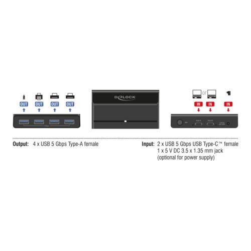 Delock USB 5 Gbps Switch 4 x Device and 2 x Host