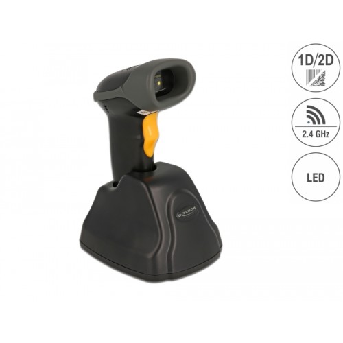 Delock 2.4 GHz Barcode Scanner 1D and 2D with charging station - multilingual