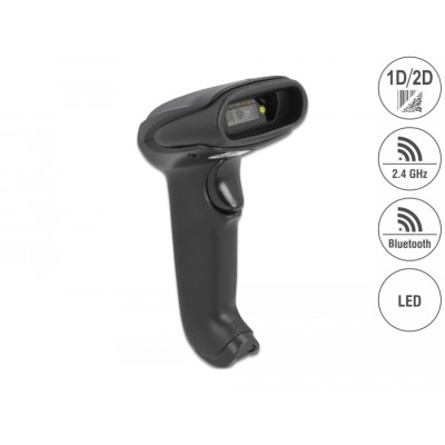 Delock Barcode Scanner 1D and 2D for 2.4 GHz, Bluetooth or USB