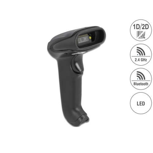 Delock Barcode Scanner 1D and 2D for 2.4 GHz, Bluetooth or USB
