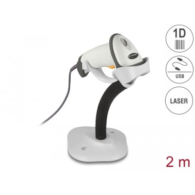 Delock USB Barcode Scanner 1D with connection cable and stand - Laser - light grey