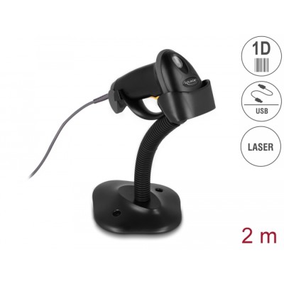 Delock USB Barcode Scanner 1D with connection cable and stand - Laser - black