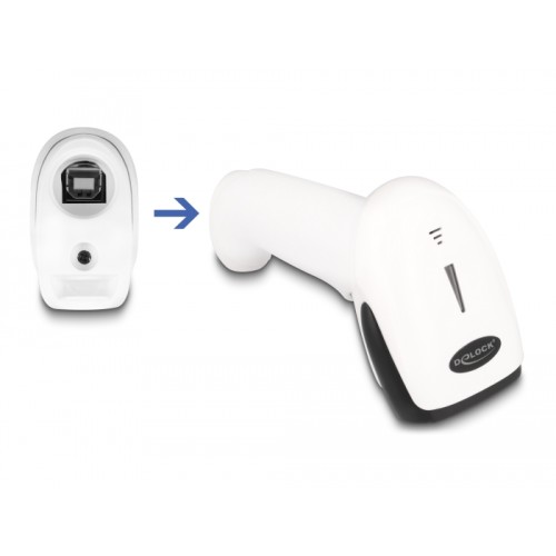 Delock Barcode Scanner 1D and 2D for 2.4 GHz, Bluetooth or USB - white