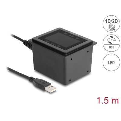 Delock USB Barcode Scanner 1D and 2D wired for stationary installation - German Version