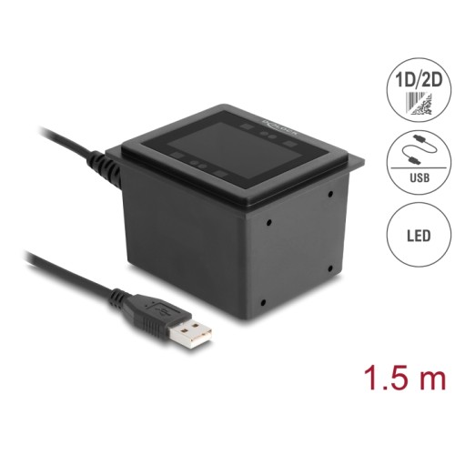 Delock USB Barcode Scanner 1D and 2D wired for stationary installation - German Version