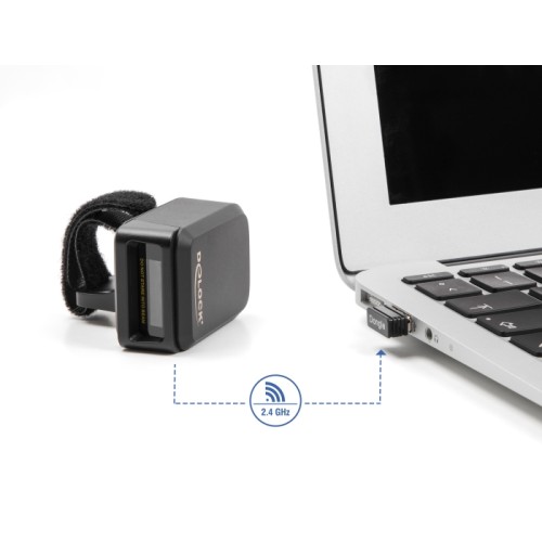 Delock Ring Barcode Scanner 1D and 2D with 2.4 GHz or Bluetooth - Wireless Charging Function