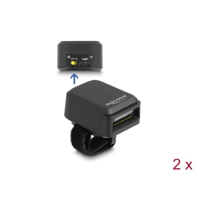 Delock Ring Barcode Scanner 1D and 2D with 2.4 GHz or Bluetooth (2 pieces) + Charging Station 2