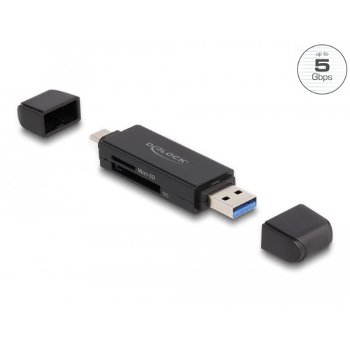 Delock Card Reader SuperSpeed USB 5 Gbps USB Type-C™ / Type-A for SD and Micro SD memory cards