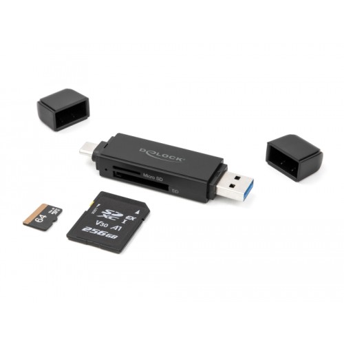 Delock Card Reader SuperSpeed USB 5 Gbps USB Type-C™ / Type-A for SD and Micro SD memory cards