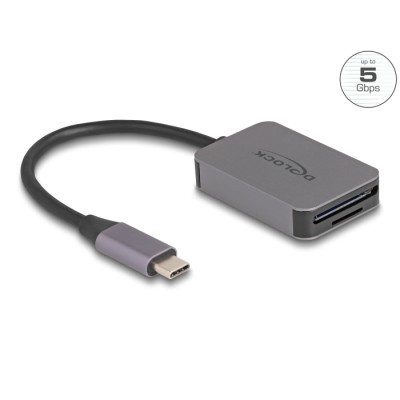 Delock USB Type-C™ Card Reader in aluminium enclosure for SD or Micro SD memory cards