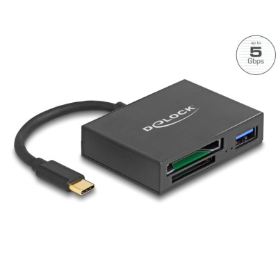 Delock USB-C™ Card Reader for XQD and SD memory cards + USB 5 Gbps Type-A port