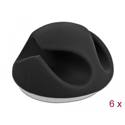 Delock Cable Holder with 2 feed-throughs self-adhesive Set 6 pieces black