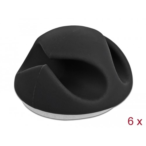 Delock Cable Holder with 2 feed-throughs self-adhesive Set 6 pieces black